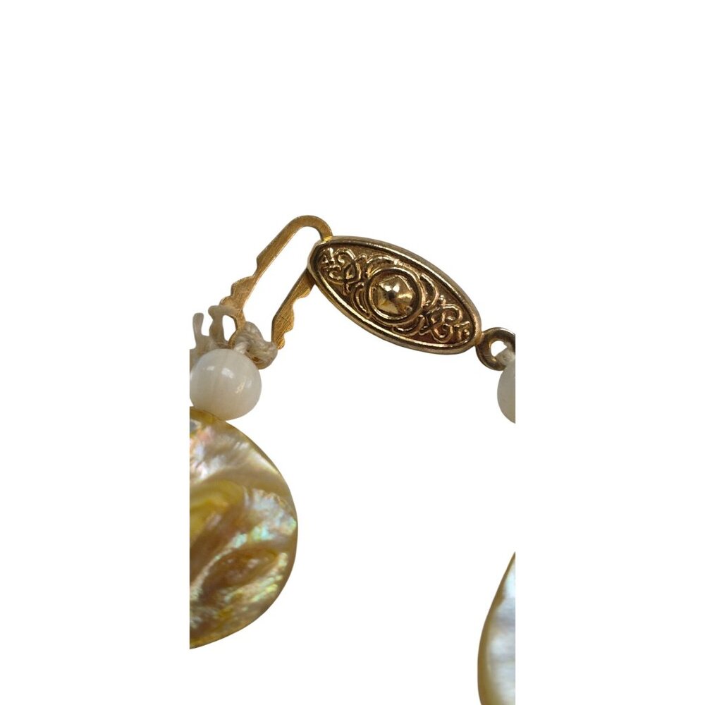 Yellow Mother of Pearl Necklace Goldstone Beads & Ornate Gold-Tone Clasp - Picture 5 of 10